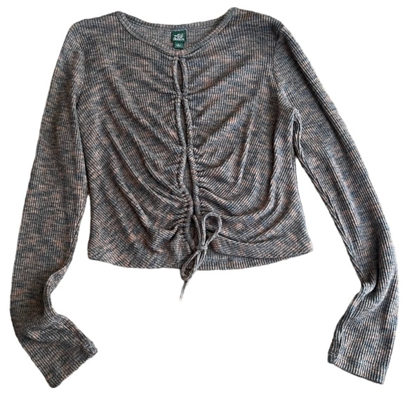 wild fable Space Dye Keyhole Cut Out Shirt Tie Front Long Sleeve Top - Picture 3 of 7